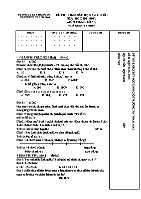 Đề khảo sát chọn học sinh giỏi Toán lớp 2 - Năm học 2011-2012- Trường Tiểu học Thanh Mai